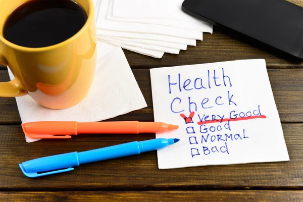 La prueba de salud - la escritura a mano en la servilleta — Foto de Stock