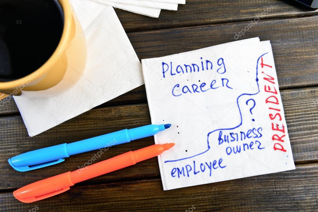planning career think positive -  handwriting on a napkin