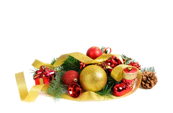 Christmas ornament ribbon balls evergreen — Stock Photo, Image