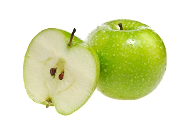 Green apple whole and half isolated — Stock Photo, Image