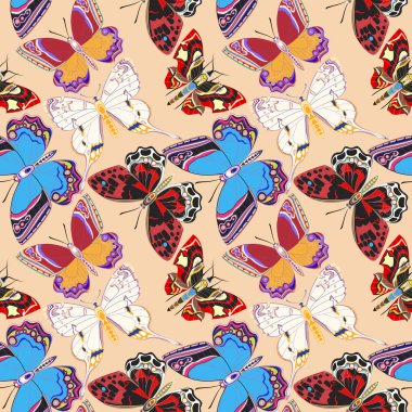 Resimde sorunsuz arka plan dekoratif renkli kelebekler 