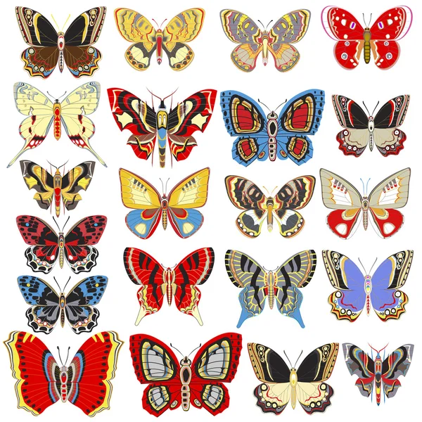 Conjunto de ilustraciones de mariposas decorativas sobre fondo blanco — Vector de stock