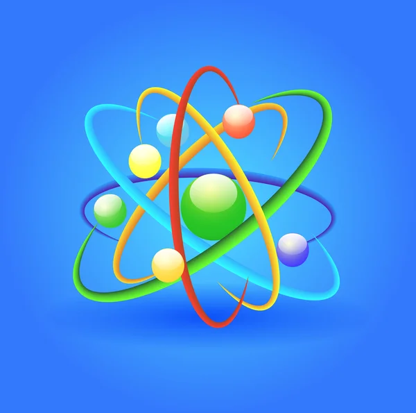 Иллюстрационный фон с ярким блестящим атомом на голубом — стоковый вектор