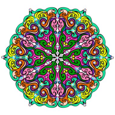 j ile parlak yuvarlak mandala desenli resimde arka plan