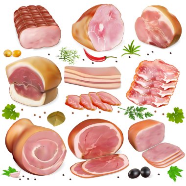 illustration of a set of different kinds of meat clipart