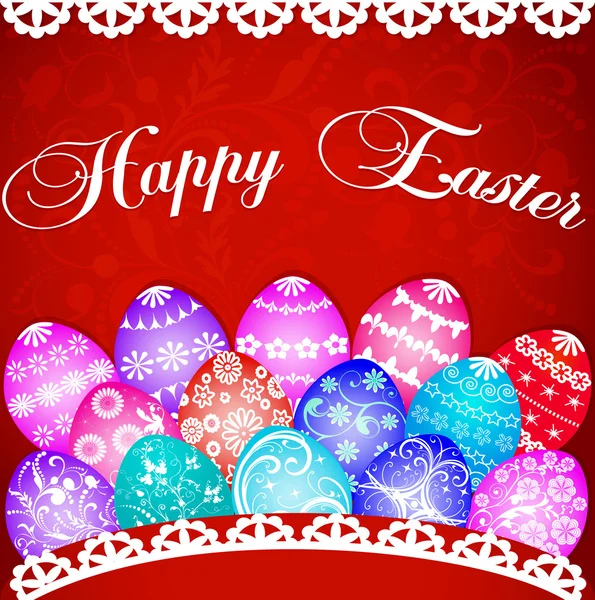 Illustrazione di una cartolina a uova di Pasqua e ornamento — Vettoriale Stock