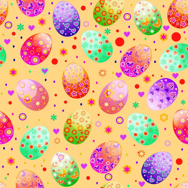 カラフルな卵をイースターのシームレスなパターン。迷子に最適 — ストックベクタ