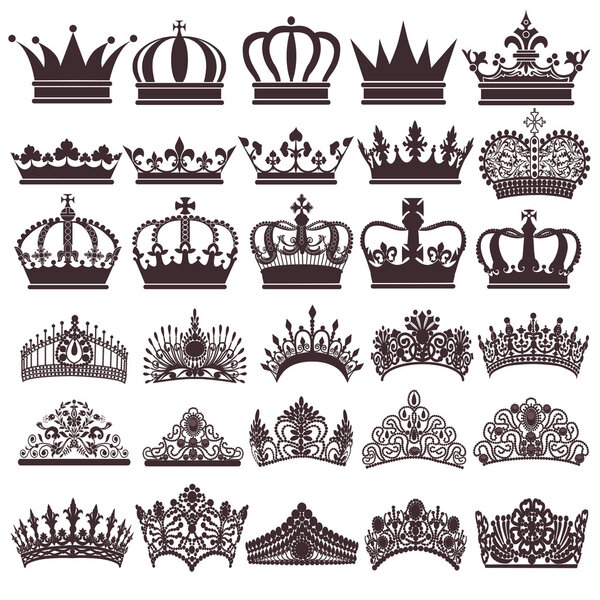 Illustration set of silhouettes of vintage crown — Stock Vector