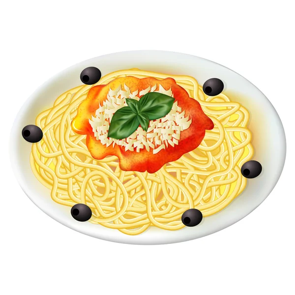 Ilustración Pastas italianas con salsa en un plato — Archivo Imágenes Vectoriales