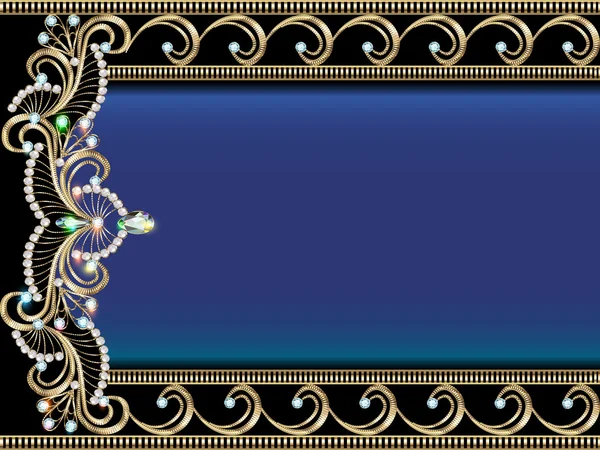 Illustration Hintergrund mit goldenen Ornamenten mit Edelstein — Stockvektor