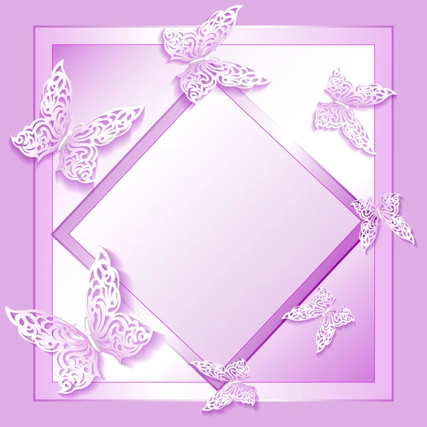Illustrazione sfondo carta con farfalle di pizzo in styl carta — Vettoriale Stock