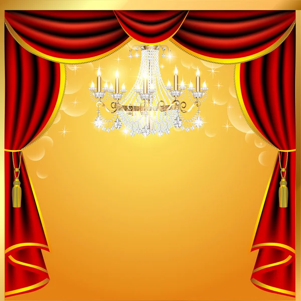 Illustration background with curtains and a chandelier with spac — Stock Vector