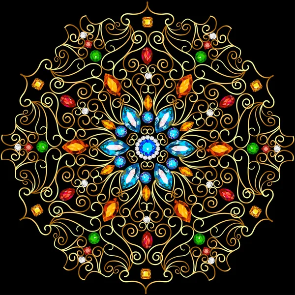 Fondo de ilustración ornamentos circulares de piedras preciosas — Vector de stock