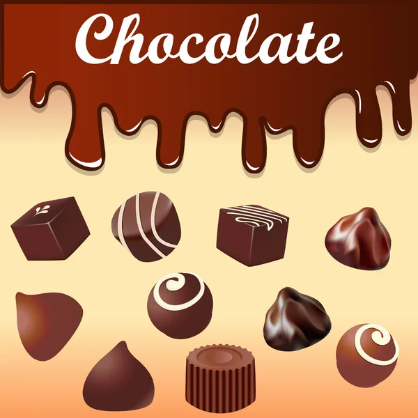 Illustration Hintergrund mit Schokoladenstreifen und Pralinen — Stockvektor