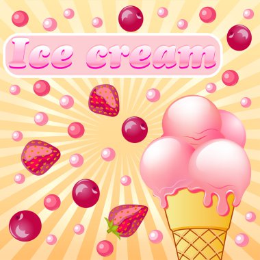 Tatlı meyve dondurma çilek ve cherrie desenle