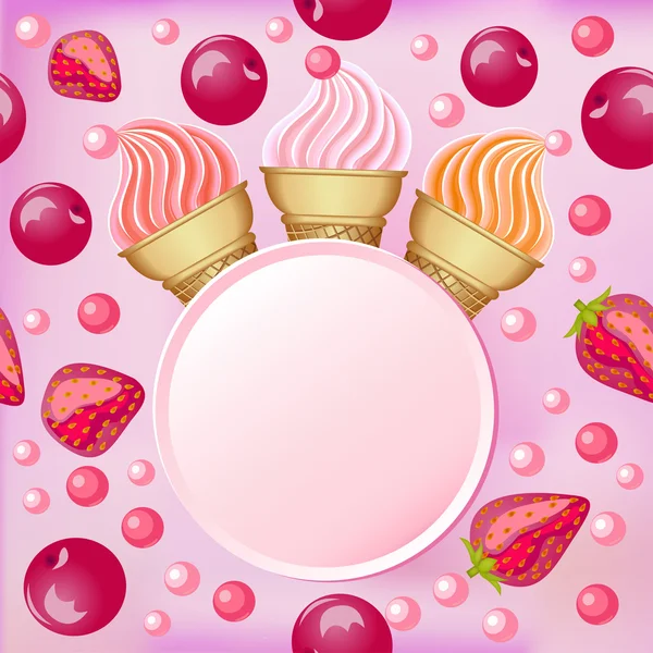 Fondo dulce con un conjunto de fresas paletas y cerezas — Vector de stock