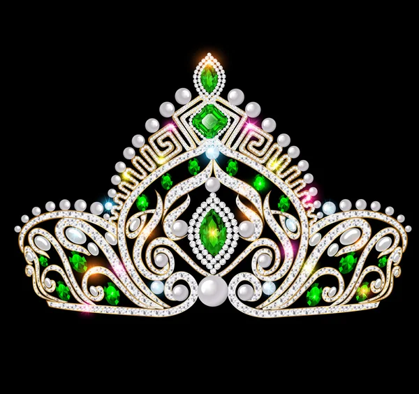 Ilustração de uma bela coroa, tiara tiara com pedras preciosas e ervilha — Vetor de Stock