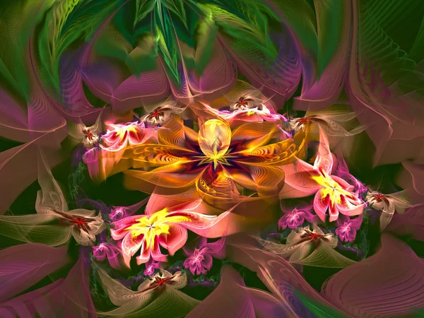 Ілюстрація фрактального фону з зеленим листям і квітами . — стокове фото