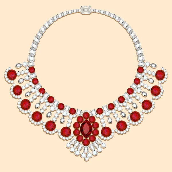 Illustrazione di una collana femminile con pietre preziose rosse — Vettoriale Stock