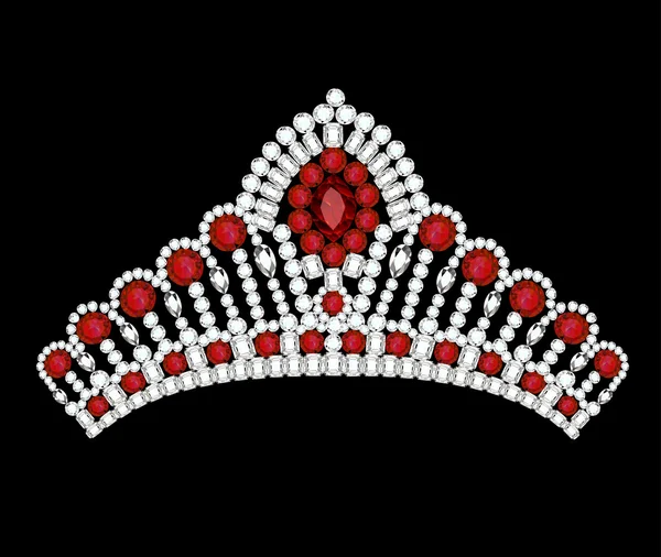 Illustrazioni corona tiara donna con gioielli rossi — Vettoriale Stock