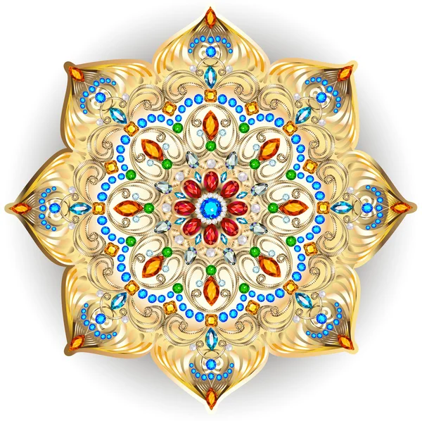 Mandala broche jóias, elemento de design. Ornamento vintage geométrico — Vetor de Stock