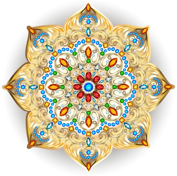 Joyas broche Mandala, elemento de diseño. Geométrica vintage ornam — Archivo Imágenes Vectoriales