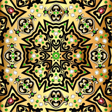 Dairesel altın süslemelerin ve değerli taşların çizimi