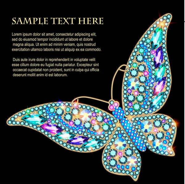 Illustratie Van Glanzende Sieraden Achtergrond Frame Met Vlinder — Stockvector