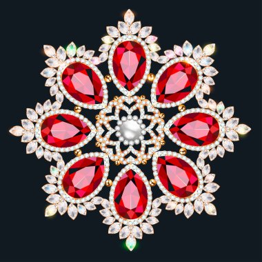 Mandala broş mücevherleri, tasarım elementi. Kabile etnik desenli mandala değerli taşlarla çevrili. Geometrik vintage süslemeli arkaplan.