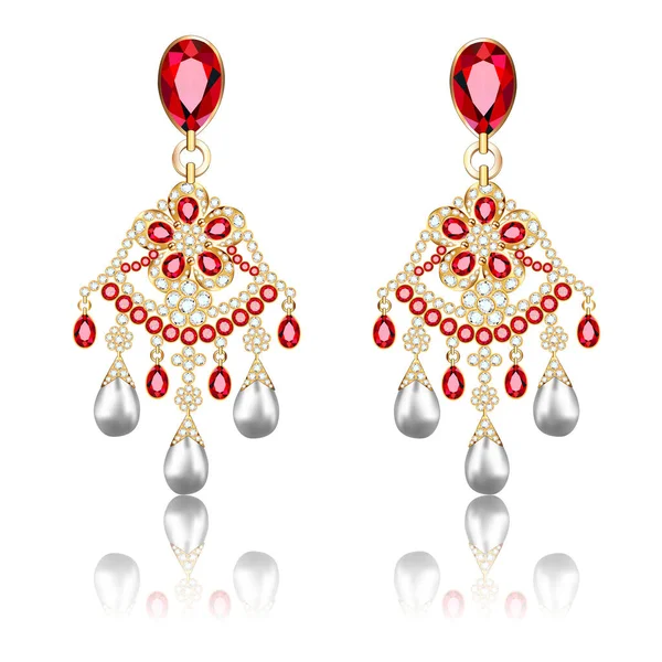 Illustration Une Paire Boucles Oreilles Bijoux Avec Rubis Pierres Précieuses — Image vectorielle