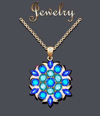 Değerli taşlarla zincirli altın bir kolyenin tasviri