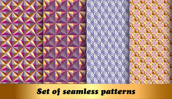 Set Van Volumetrische Geometrische Naadloze Patroon Achtergronden — Stockvector
