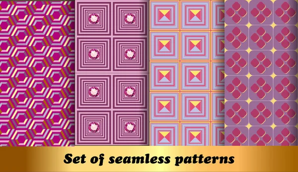 Set Volumetric Geometric Seamless Pattern Backgrounds — Stock Vector