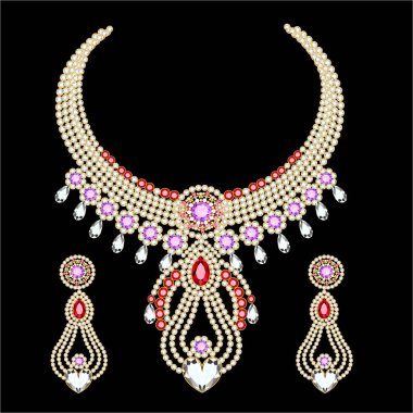 Kolye ve küpe çizimleri, düğün kadını elması.