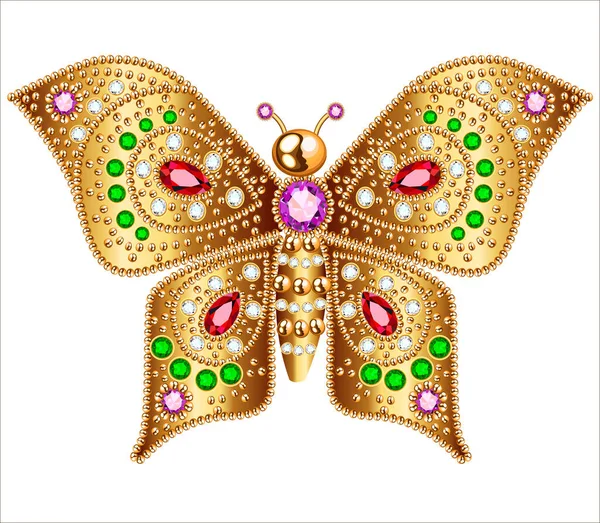 Joyería Mariposa Oro Gemas Hermosa Decoración — Vector de stock
