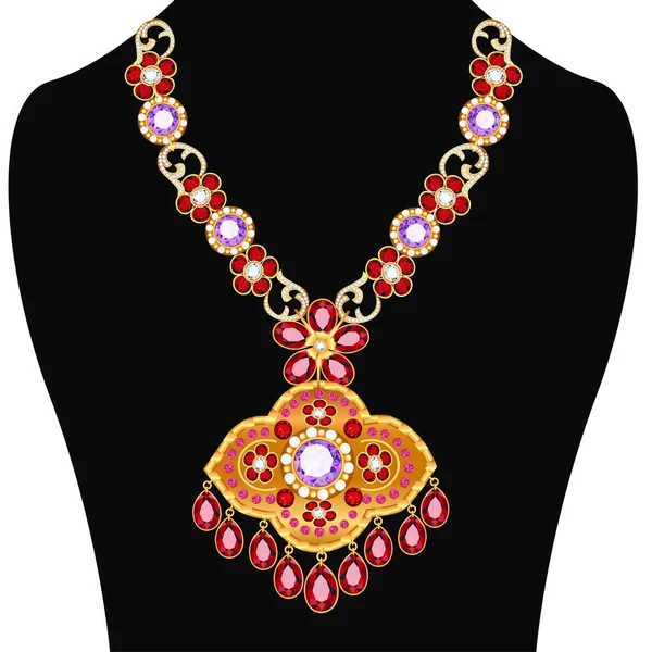 Ilustración Collar Joyería Femenina Oro Piedras Preciosas — Archivo Imágenes Vectoriales