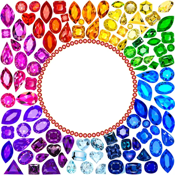 Doğal Değerli Taşların Zengin Çeşitli Renklerinin Resimli Arkaplan Çerçevesi — Stok Vektör