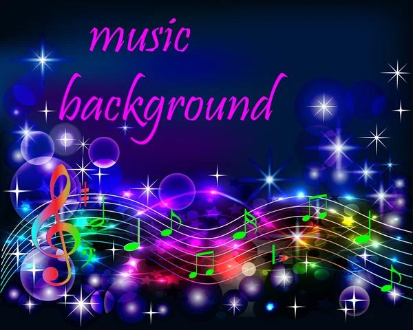 Ibright shiny neon background music with notes — Stock Vector