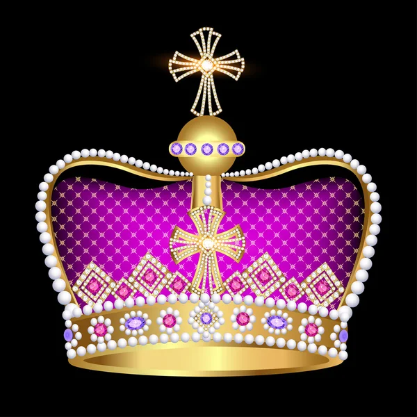 Imperial crown with jewels on a black background — Stock Vector