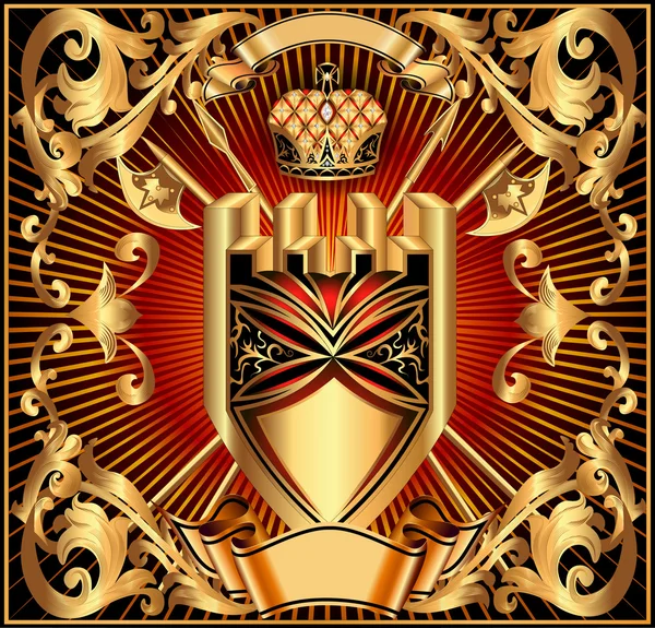 Фон із золотими щитами та короною — стоковий вектор