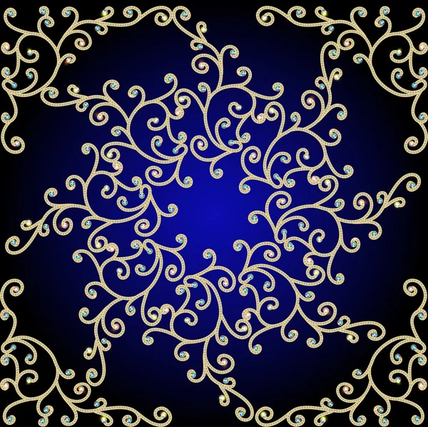 Hintergrund mit Gold kreisförmigem Ornament aus Edelsteinen — Stockvektor