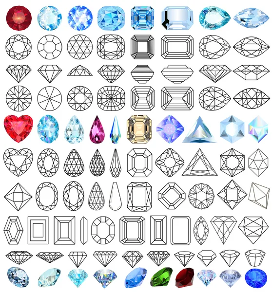 Gesneden kostbare juweeltje stenen set van formulieren — Stockvector