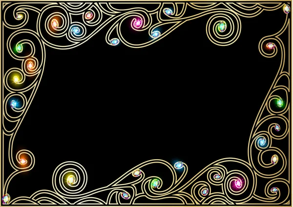 Horizontal  background frame with gold ornaments of precious sto — Stock Vector