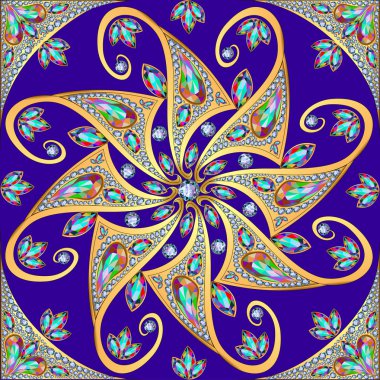 oryantal arka plan deseni altın ve değerli taşlar ile