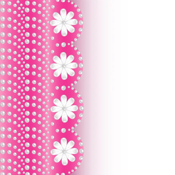 Fondo rosa con flores de perlas y lugar para el texto — Vector de stock