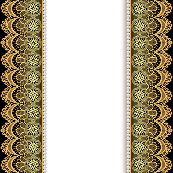 Background with stripes of gold lace and pearls — Stock Vector