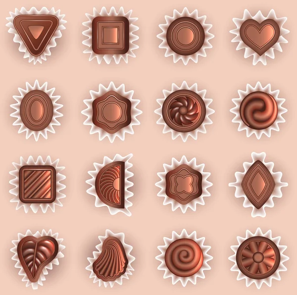 Chocolates de diferentes formas vista superior —  Vetores de Stock