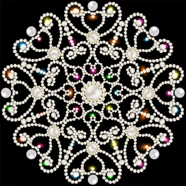 Background with snowflakes made of precious stones and pearls — Stock Vector