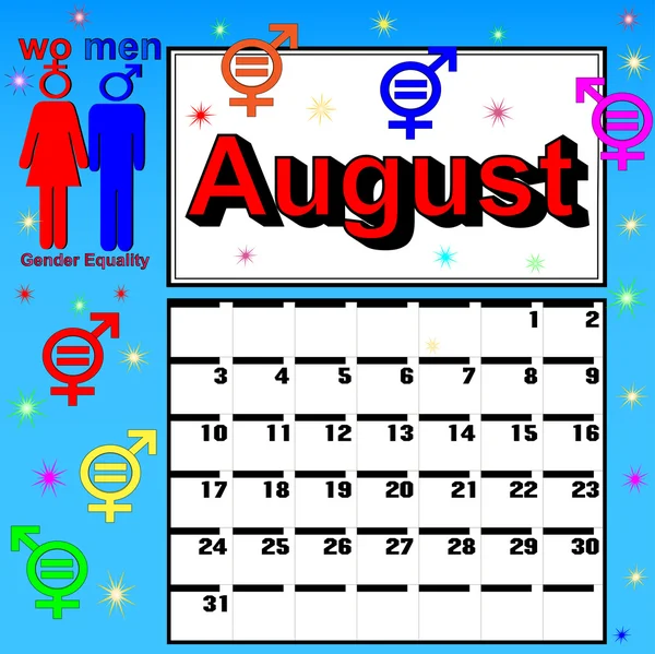 Kalender für die Gleichberechtigung der Frauen im August — Stockvektor