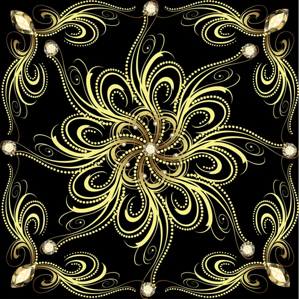 Fondo con flor de oro con gemas — Vector de stock